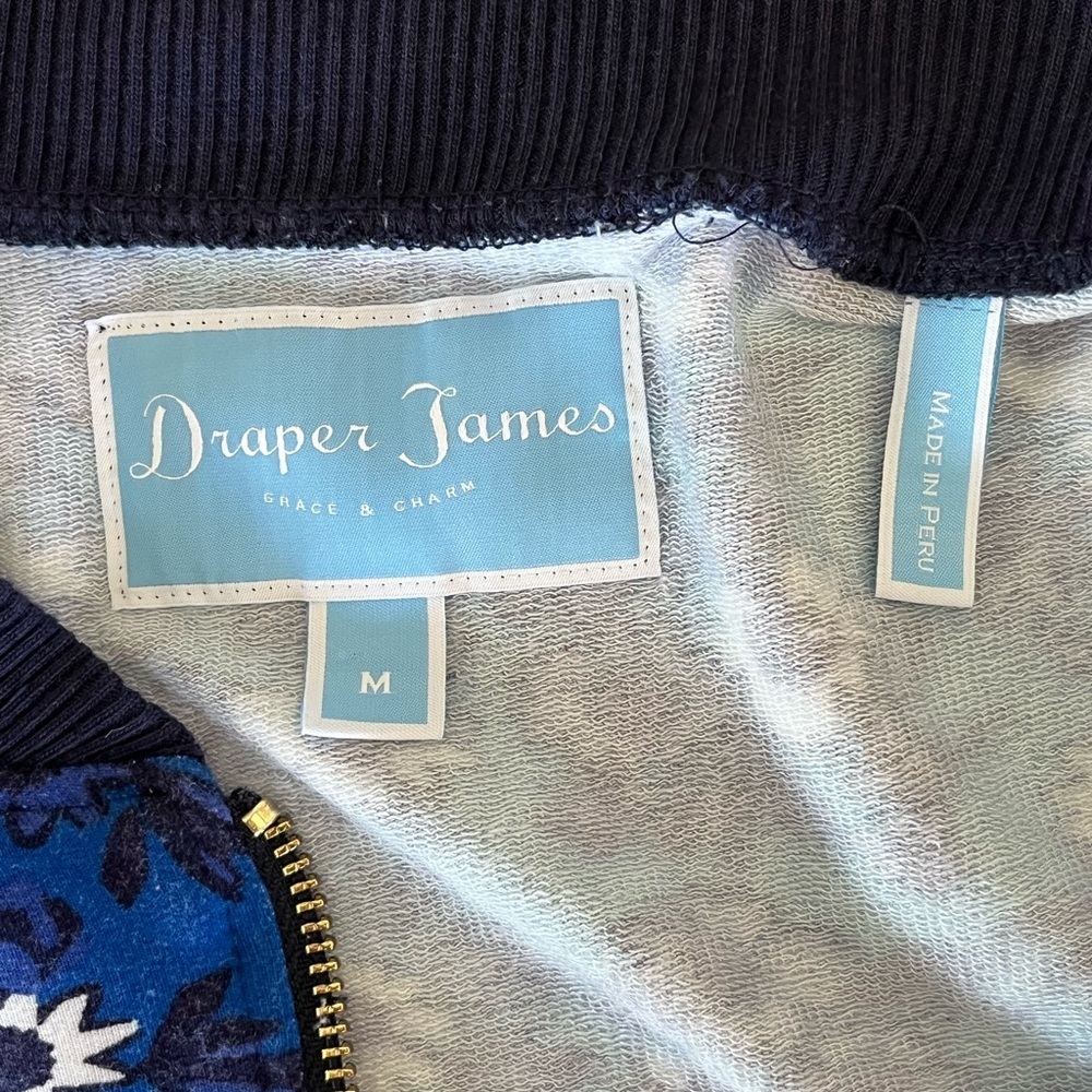 Draper James Floral Bomber Jacket Blue White Zip Preppy Cotton Modal Size M - Picture 12 of 15